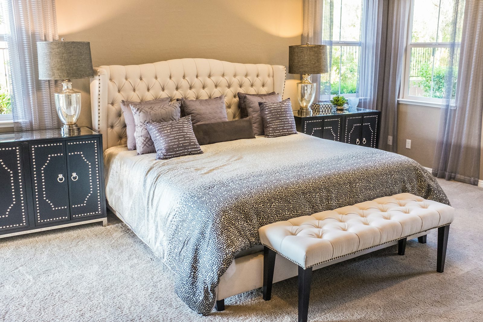 Warm interior lighting in a bright room